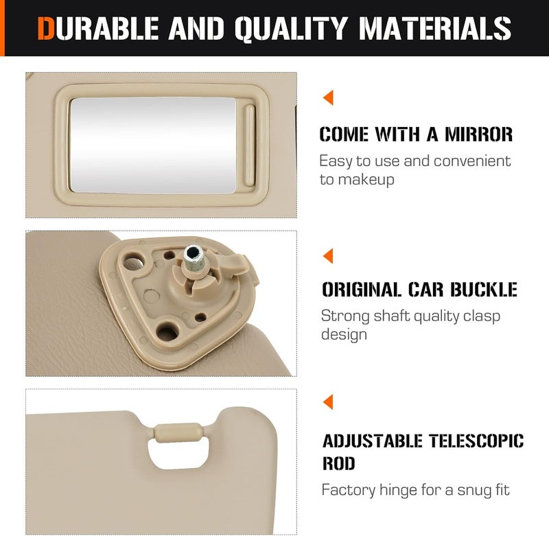 AEagle حاجب الشمس الأيسر والأيمن لسيارة تويوتا هايلاندر 2004-2007، حاجب الشمس بلون البيج للجانب السائق والراكب استبدال 74320-48260-A0 - Image 2